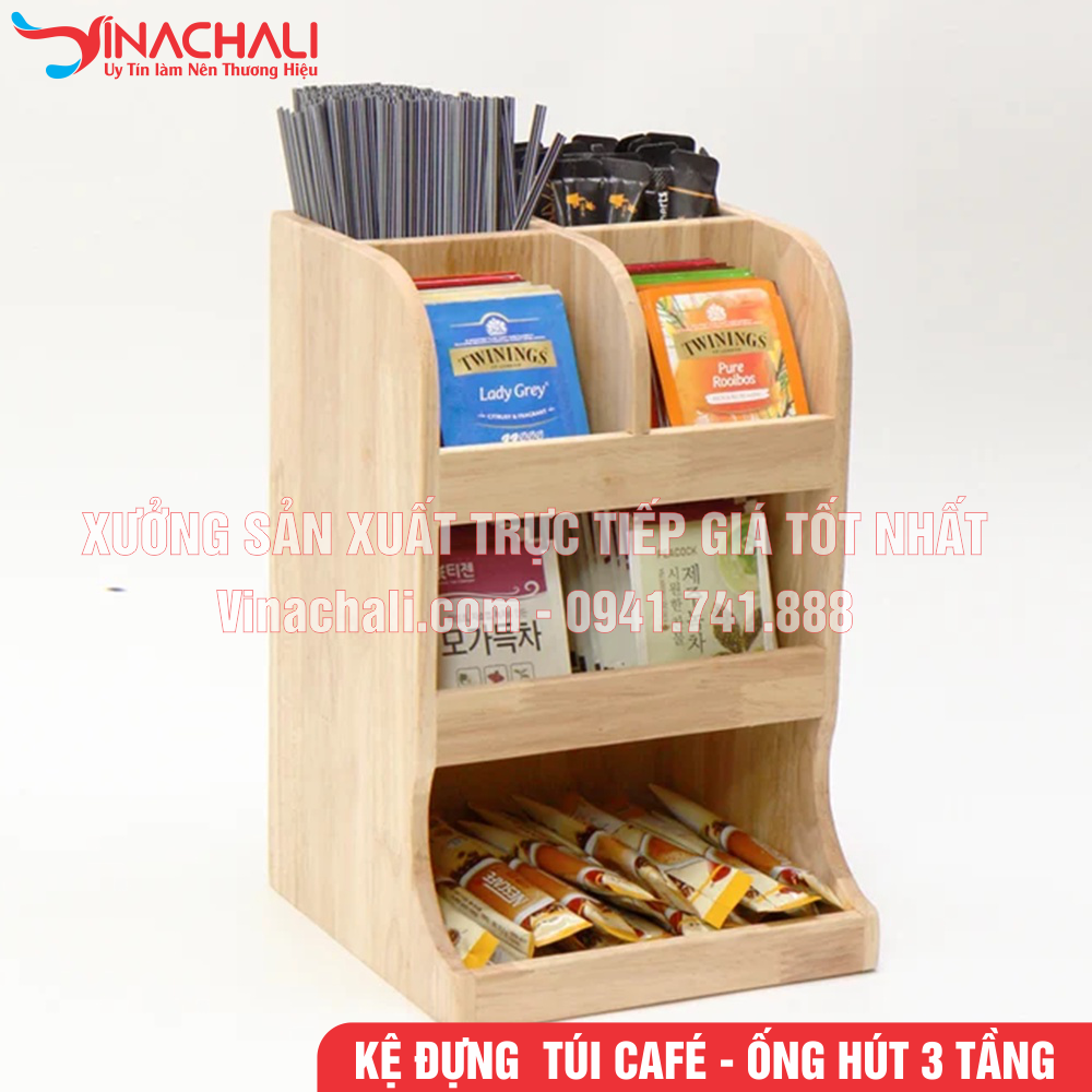 Kệ Để Ống Hút, Túi Cafe, Túi Trà Sữa, Đồ Pha Chế 3 Tầng Nhiều Ngăn Trong Quán Cafe, Quán Trà Sữa