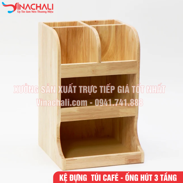 Kệ Để Ống Hút, Túi Cafe, Túi Trà Sữa, Đồ Pha Chế 3 Tầng Nhiều Ngăn Trong Quán Cafe, Quán Trà Sữa - KTS12 4