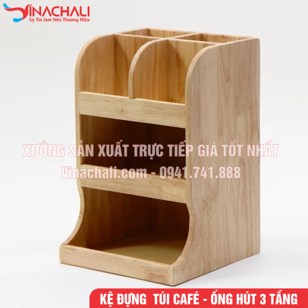 Kệ Để Ống Hút, Túi Cafe, Túi Trà Sữa, Đồ Pha Chế 3 Tầng Nhiều Ngăn Trong Quán Cafe, Quán Trà Sữa - KTS12 5