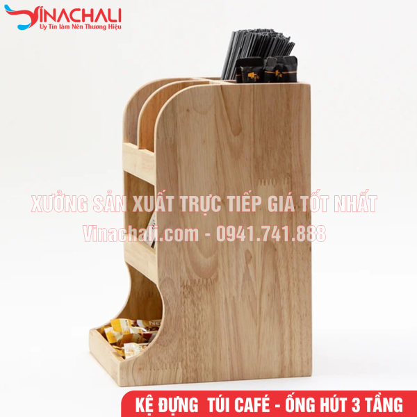 Kệ Để Ống Hút, Túi Cafe, Túi Trà Sữa, Đồ Pha Chế 3 Tầng Nhiều Ngăn Trong Quán Cafe, Quán Trà Sữa - KTS12 7