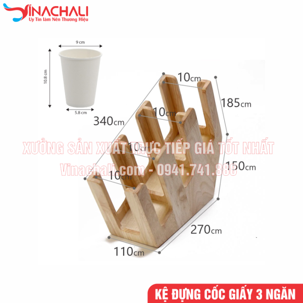 Kệ Đựng Ly Trà Sữa, Ly Nhựa Dùng 1 Lần Cho Nhà Hàng, Quán Cafe, Quán Trà Sữa, Nghiêng 3 Ngăn - KTS08 10