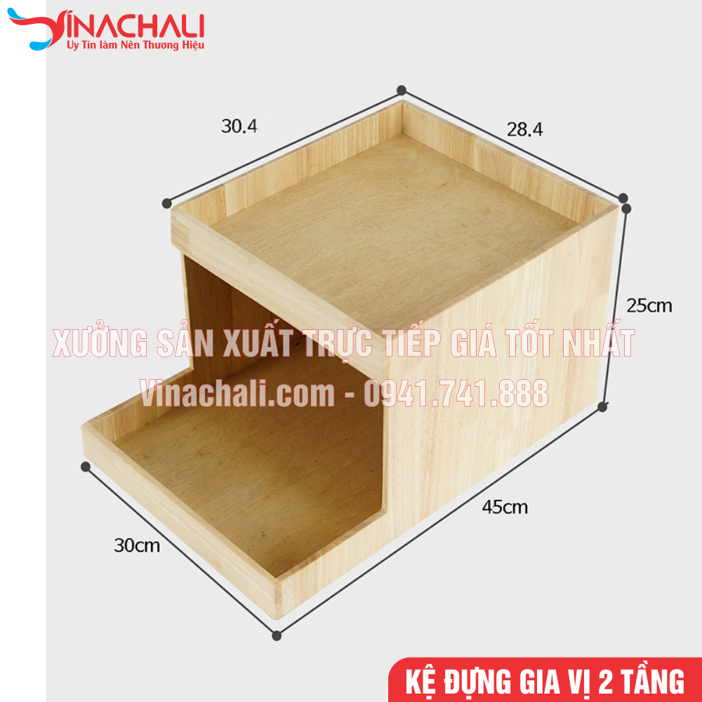 Kệ Đựng Đồ Gia Vị, Đồ Pha Chế Nhà Hàng 2 Tầng được làm bằng gỗ cao su sơn pu phủ bóng chống ẩm mốc mối mọt